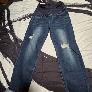 Large Dark Washed Ripped Style Maternity Jeans. Never Worn.